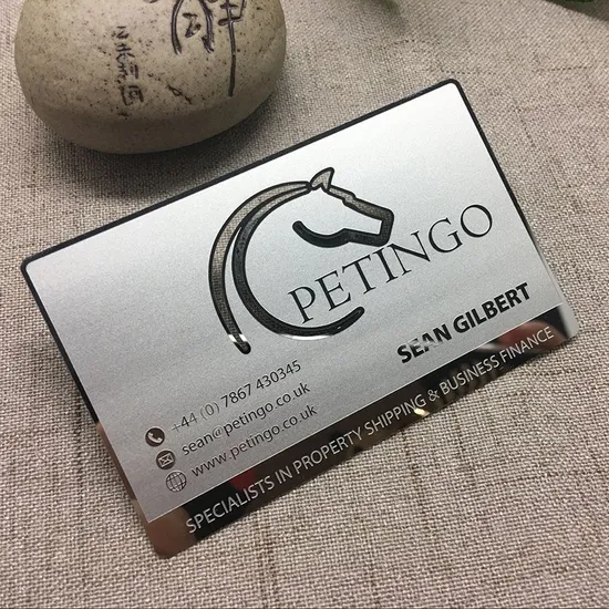 Biglietto da visita in metallo per prodotti in plastica con logo aziendale individuale